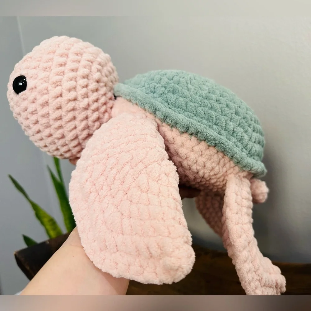 Large Crochet Plush Pink & Green Turtle